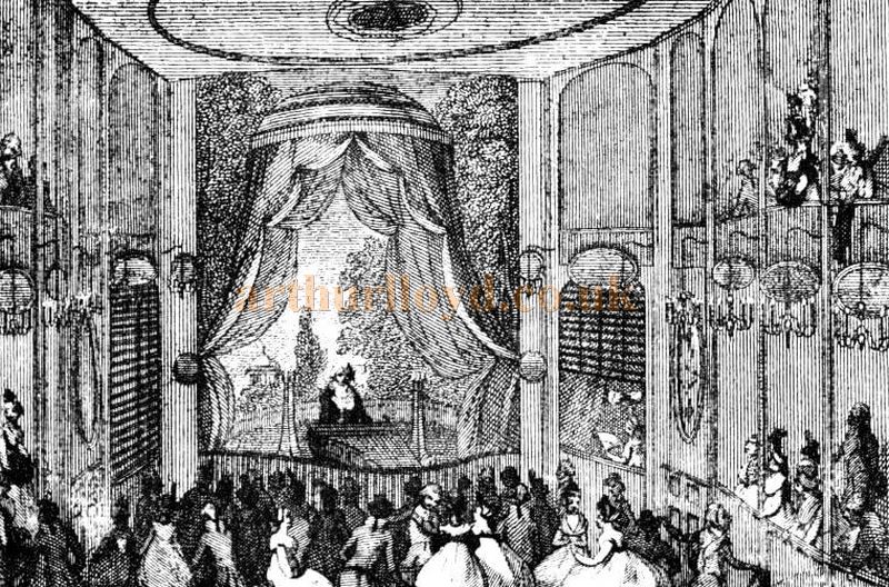 The Auditorium and Stage of the Sans Souci Theatre, Leicester Place - From 'Two centuries of Soho' by John Henry Cardwell 1898