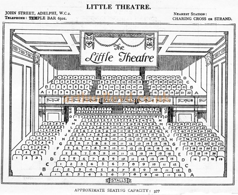 A Seating Plan for the Little Theatre - From 'Who's Who in the Theatre' published in 1930 - Courtesy Martin Clark. Click to see more Seating Plans from this publication.