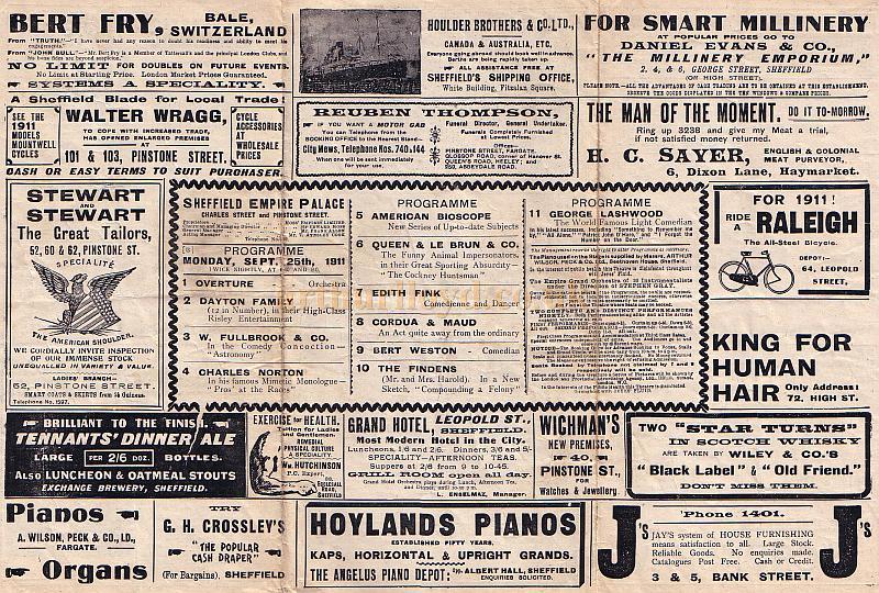 A Variety Programme for the Sheffield Empire in September 1911