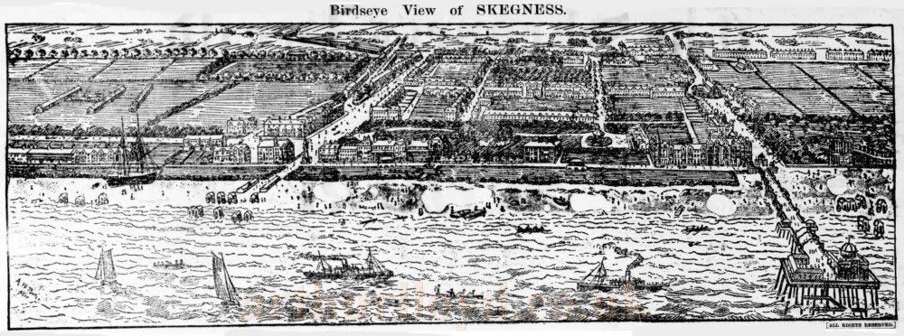 A 'Birdseye' View of the Skegness sea front in 1908 - From the Skegness Herald, 22nd of May 1908. A 'Birdseye' View of the Skegness sea front in 1908 - From the Skegness Herald, 22nd of May 1908.