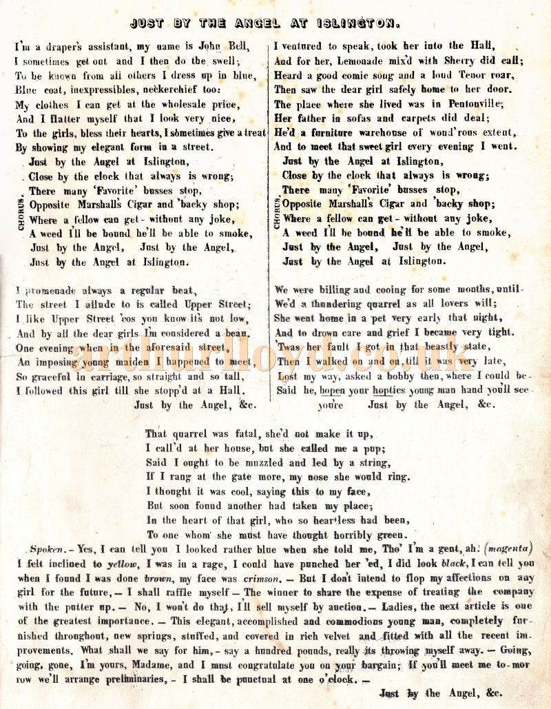 Arthur Lloyd's 'Just By The Angel At Islington'