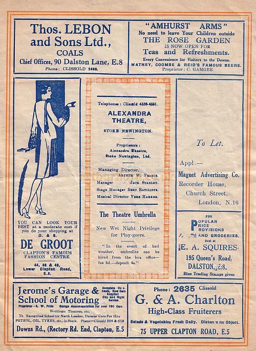 Programme for Boys Will Be Boys' at the Alexandra Theatre, Stoke Newington