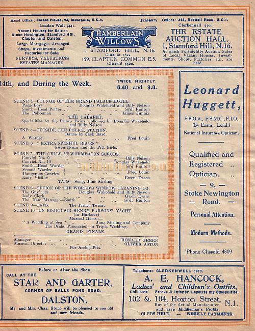 Programme for Boys Will Be Boys' at the Alexandra Theatre, Stoke Newington