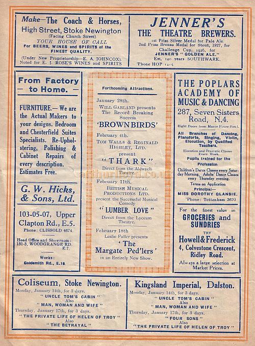 Programme for Boys Will Be Boys' at the Alexandra Theatre, Stoke Newington