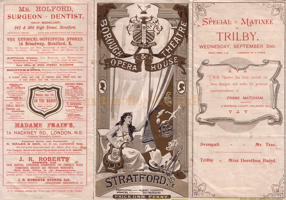 The opening night programme for 'King Henry IV' at the Borough Theatre, Stratford East on Monday August the 31st 1896