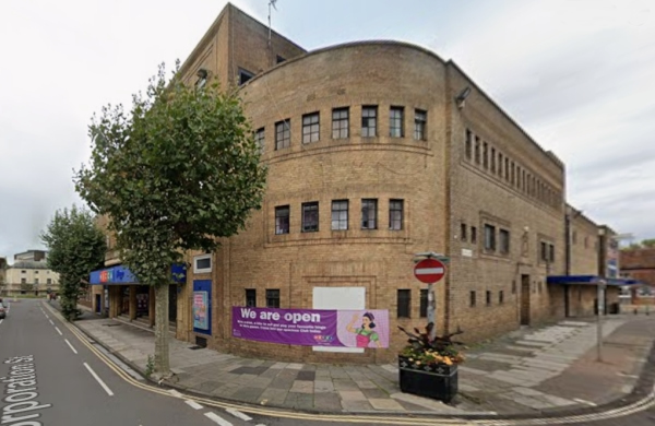 A Google StreetView Image of the former Gaumont Palace Theatre, Taunton during its Mecca Bingo years in October 2020 - Click to Interact.