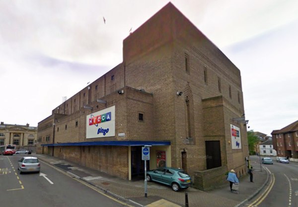 A Google StreetView Image of the Side and Rear Elevations of the former Gaumont Palace Theatre, Taunton during its Mecca Bingo years in May 2009 - Click to Interact.
