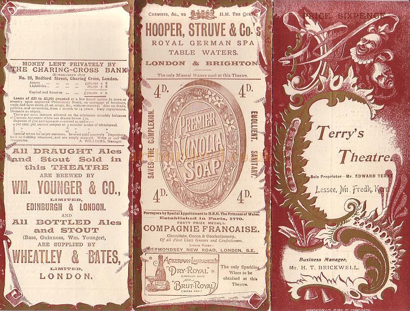 Programme for 'Jedbury Junr' at Terry's Theatre February 14th 1896 