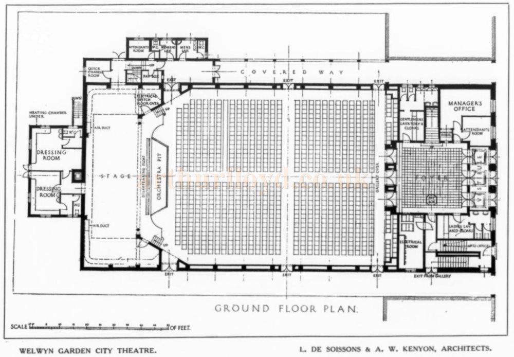 Plans of the Welwyn Garden City Theatre - From the Academy Architecture and Architectural Review of 1929.