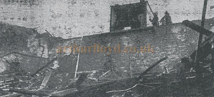 A photograph which appeared in the Evening Chronical on the 21st of April 1956 shows the fire damage to the Wigan Hippodrome - Courtesy George Richmond