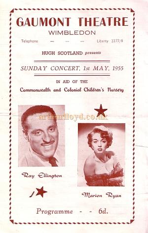  A programme for a Sunday Concert featuring Ray Ellington and Marion Ryan at the Gaumont Theatre, Wimbledon on the 1st of May 1955.