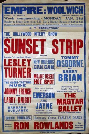Poster for 'Sunset Strip' at the Woolwich Empire in the 1950s - Courtesy John Earl.