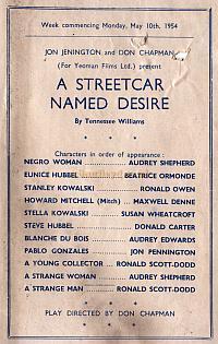 In 1954 a return to drama was tried at the Woolwich Empire with a season of plays including this production of 'A Streetcar Named Desire' but it was not sustained and the Theatre had to return to variety to survive. - Courtesy John Earl.