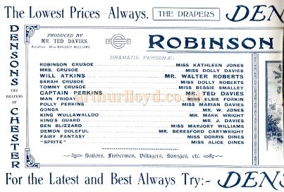 A programme for a twice nightly production of 'Robinson Crusoe' at the Wrexham Hippodrome in January 1923. 